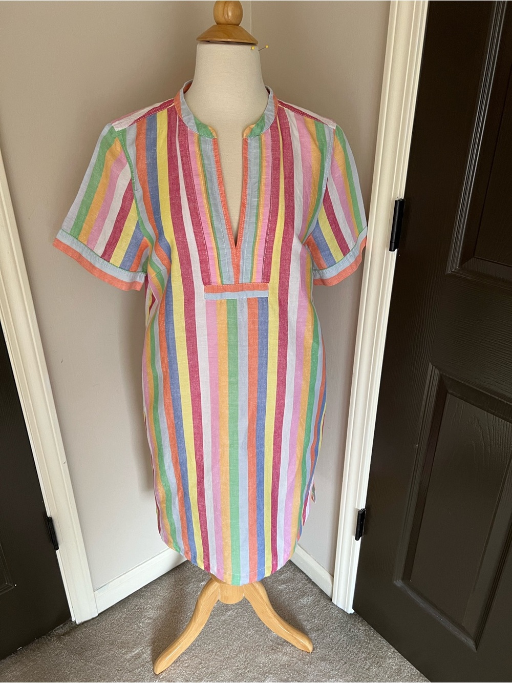 J. Crew Rainbow Stripe Short-Sleeve Tunic Dress - Pink, Yellow, Green, Blue